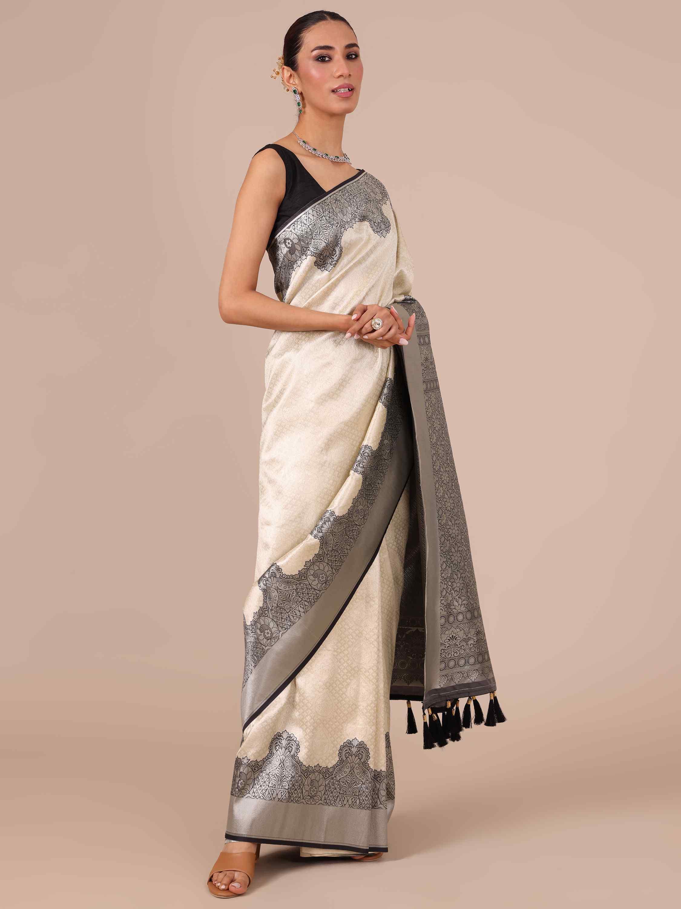 Ivory Silk Saree - House of Surya