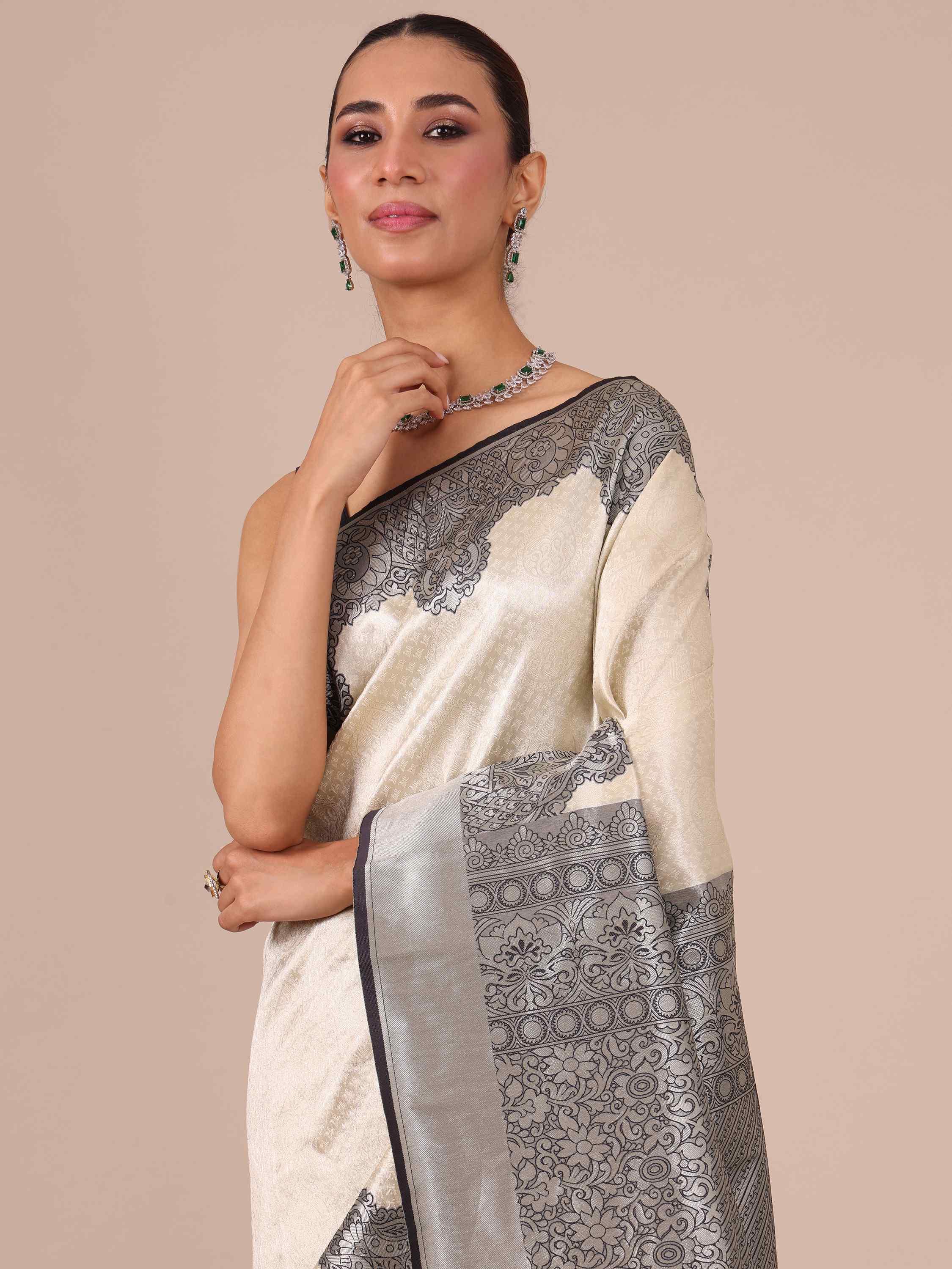 Ivory Silk Saree - House of Surya