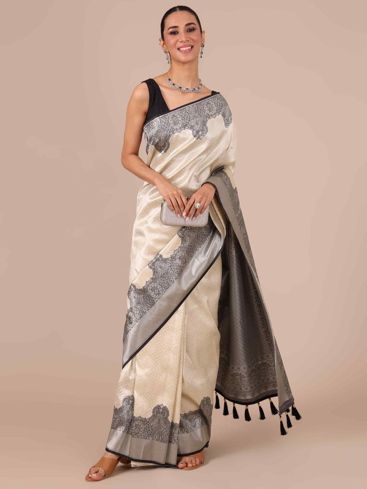 Ivory Silk Saree - House of Surya