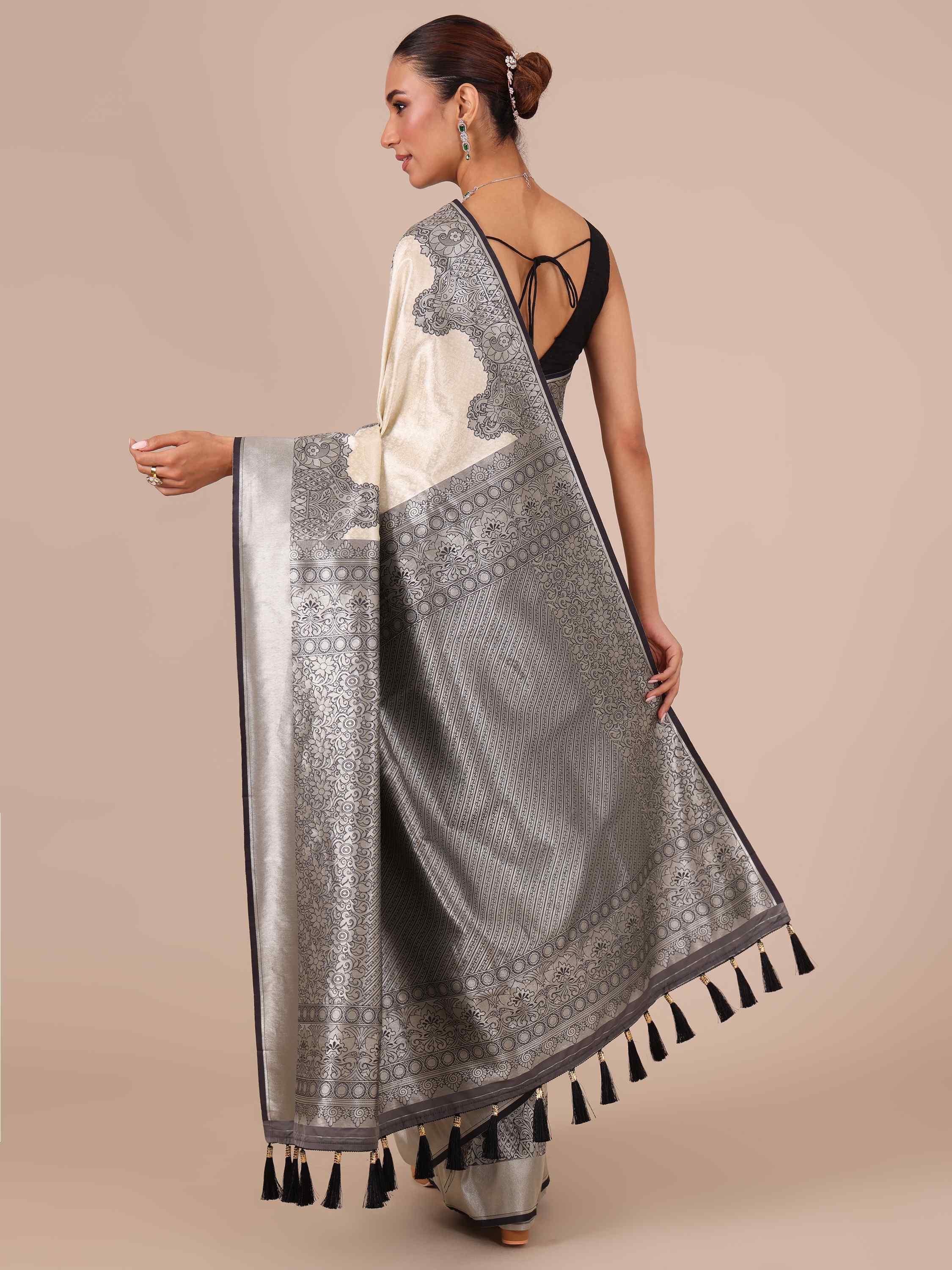 Ivory Silk Saree - House of Surya