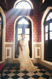 Ivory Gold Organza Saree With thread, Pear and Sequins work